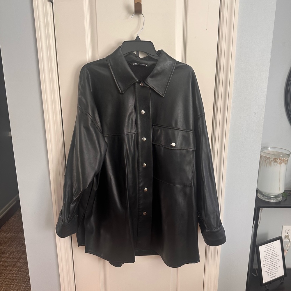 Zara Black Faux Leather Shirt